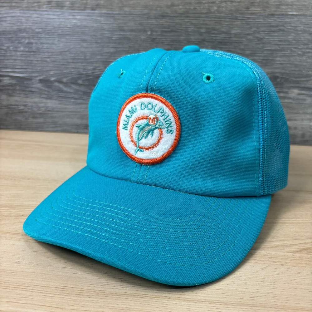 Vintage Miami Dolphins Hat Cap Snap Back Blue Trucker NFL Football Logo Patch